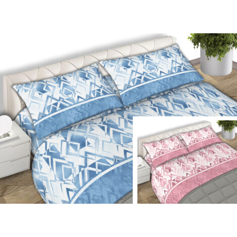 Completo Lenzuola Letto 100% Cotone Made Italy Disegno Rombo CN, misuraPiazza e MezzacoloreAzzurro