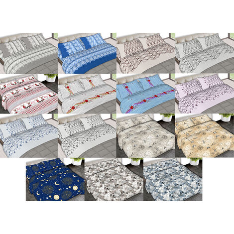 Completo Lenzuola Letto In 100% Cotone Made In Italy Disegni Assortiti C.N, misuraPiazza E MezzacolorePerla Rosso