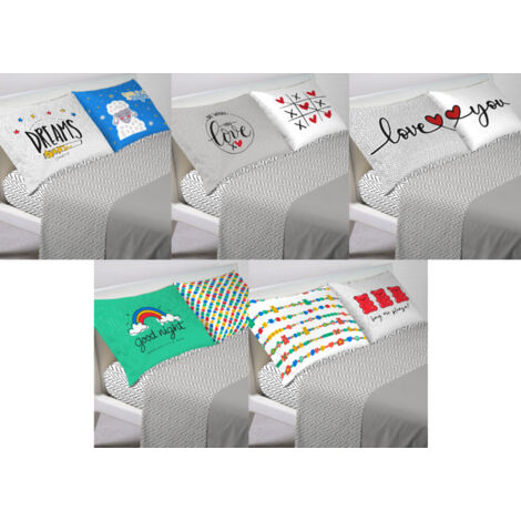 Completo Lenzuola Letto In 100% Cotone Made Italy Disegno Happy GI, misuraFrancesecoloreLove You