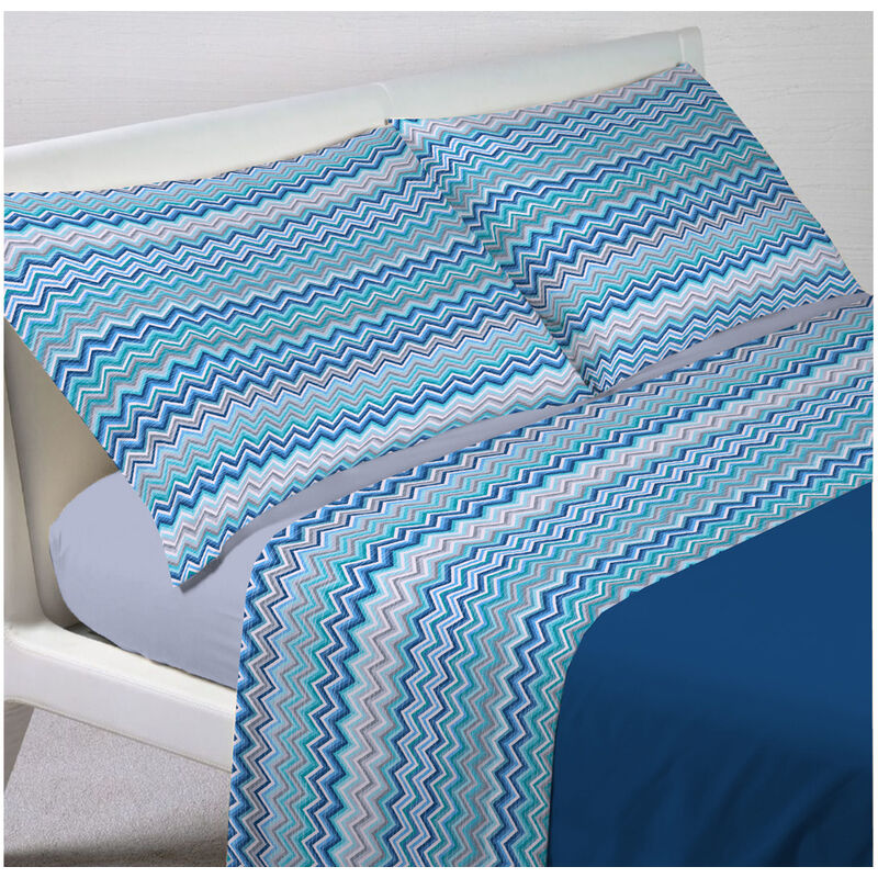 Completo Lenzuola Letto In 100 Cotone Rigato Zig Zag Disegno Baia, ...