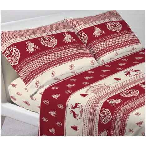 Completo Lenzuola Letto In 100% Cotone Stile Montagna Chalet Disegno Tirolo, misuraFrancesecoloreTirolo