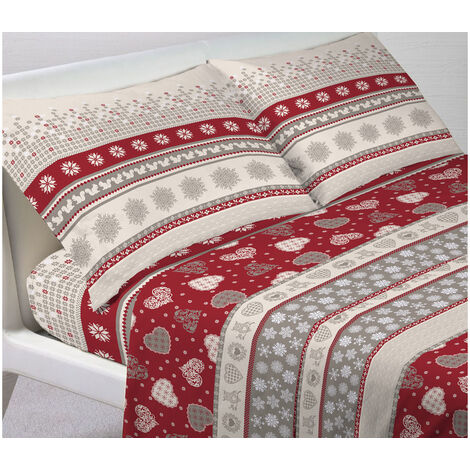Completo Lenzuola Letto In 100% Cotone Stile Tirolese Disegno Corvara, misuraMatrimonialecoloreCorvara