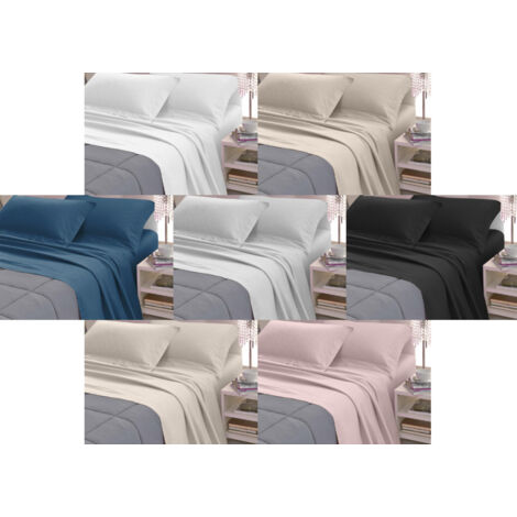 Completo Lenzuola Letto In 100% Raso Cotone Rigato 5mm In Tinta Unita, misuraPiazza E MezzacoloreNero
