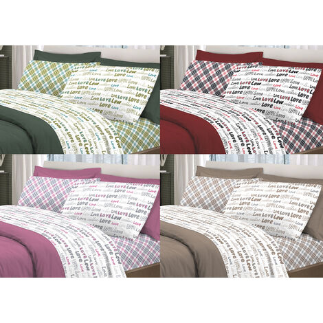 Completo Lenzuola Letto Linea Young 100% Cotone Disegno Love Love, misuraSingolocoloreRosa