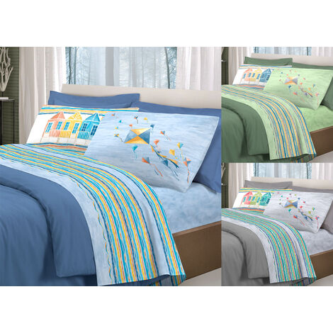 Completo Lenzuola Letto Pensieri Delicati 100% Cotone Dis. Aquiloni, misuraSingolocoloreGrigio