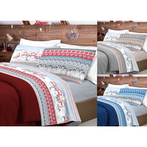Completo Lenzuola Letto Pensieri Delicati 100% Cotone Dis. Inverno Polare, misuraSingolocoloreRosso