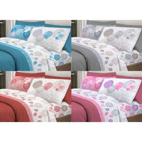 Completo Lenzuola Letto Pensieri Delicati 100% Cotone Dis. Palloncini, misuraMatrimonialecoloreRosso