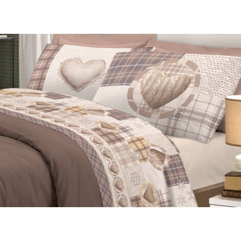 Completo Lenzuola Linea Pensieri Delicati In 100% Cotone Disegno Love Mountain, misuraSingolocoloreGrigio