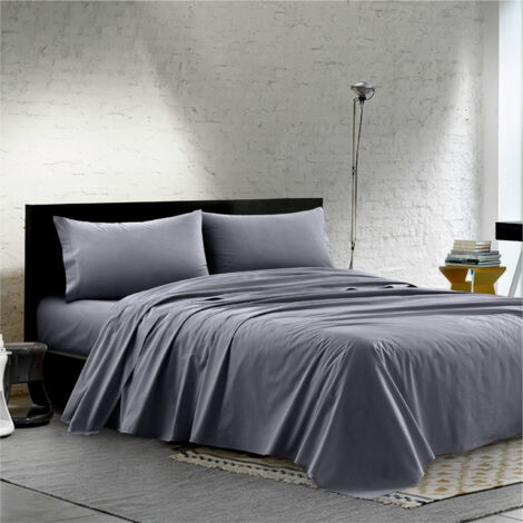 Completo Lenzuola Matrimoniale 100% Cotone Percalle 210 Tc Certificato OEKO-TEX Confezionato in Italia Lenzuolo con Angoli Maxi 30 cm, 2 Federe con Patella Antracite