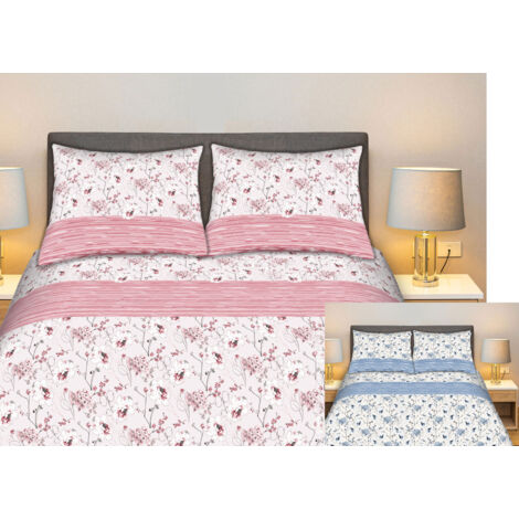 Completo Lenzuola Stiro Facile 100% Cotone Made Italy Effetto Seta Bouquet, misuraMatrimonialecoloreRosa