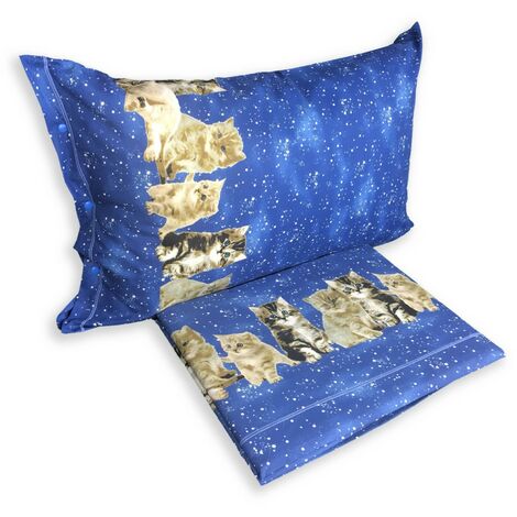 COMPLETO lenzuolo LENZUOLA Natura GATTO GATTI NOTTE blu 1 PIAZZA
