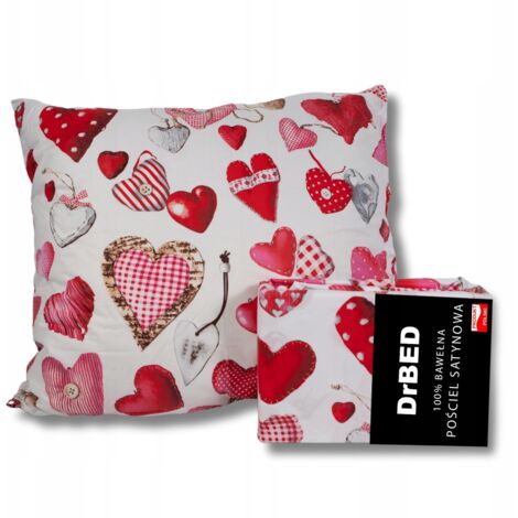 Completo letto 160x200 San Valentino RASO DI COTONE Bianco con CUORI 3 pezzi