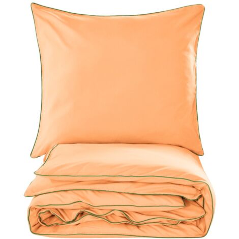 Completo letto Basic 140x200 albicocca, bordino verde bottiglia