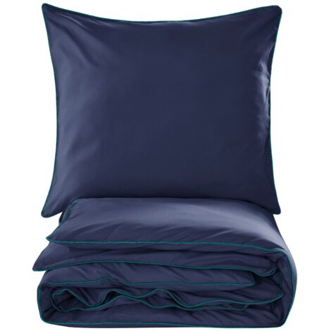 Completo letto Basic 220x200 blu navy con bordino turchese