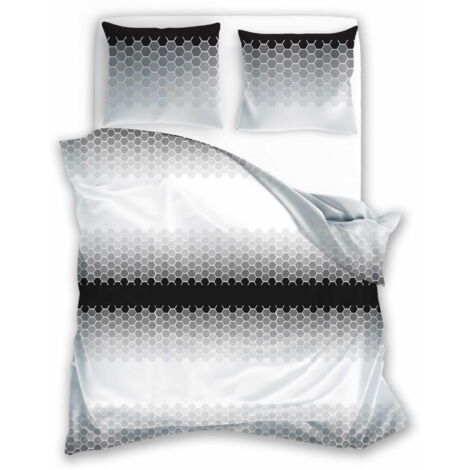 Completo letto in cotone 220x200 Glamour Ornament Bianco Nero