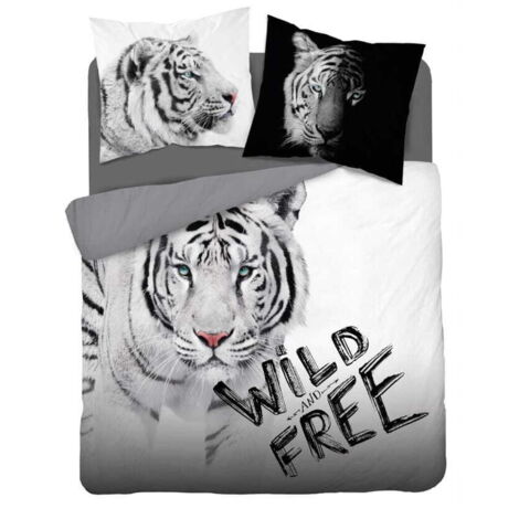 Completo letto in cotone Tiger White 220x200 Holland Natura