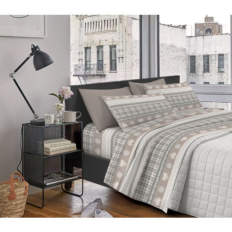 Completo Letto Matrimoniale in Flanella Calda e Morbida Anti Pilling  Shabby Beige504 - 2 Piazze