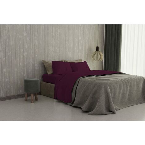 Completo letto Max Color, 100% Cotone, Prugna, Matrimoniale