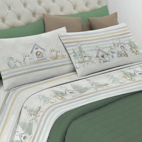 Completo letto set lenzuola 100% cotone di flanella linea gufi