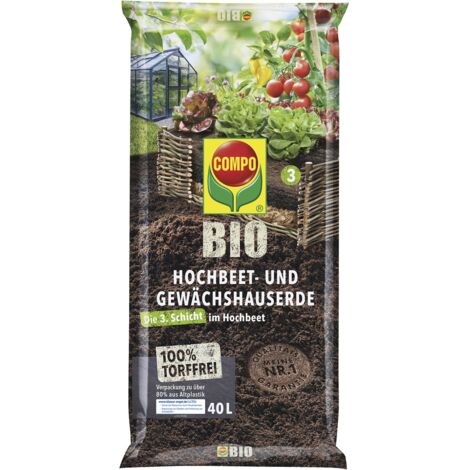 COMPO BIO Hochbeet- und Gewächshauserde 40L, torffrei 100% natürliche Rohstoffe