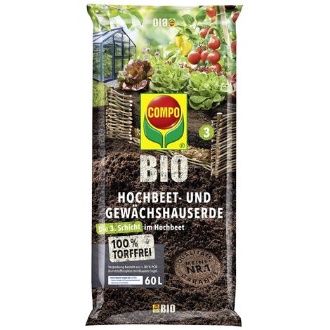 COMPO BIO Hochbeet- und Gewächshauserde torffrei, 60 Ltr