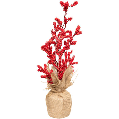 Compo de Noël Branches de Baies Rouge ennneigé dans pot en Jute H 38 cm - Feeric Christmas