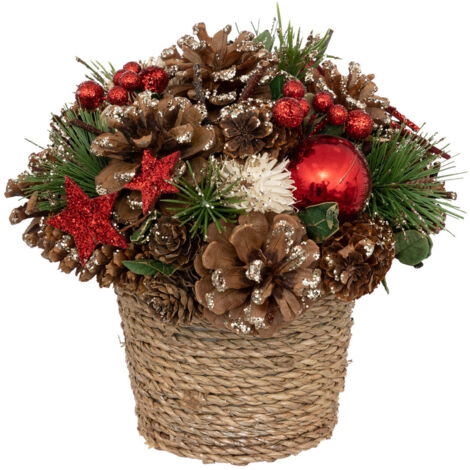 Compo de Noël Rouge et Vert pailleté D 19 cm - Feeric Christmas