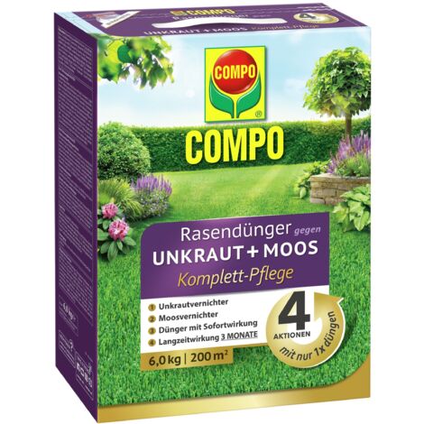 COMPO FLORANID Rasendünger gegen Unkraut+Moos Komplett-Pflege 6kg für 200m²