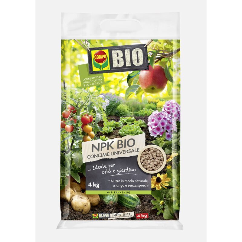 Npk bio, Concime Universale, Per Piante da Orto e Giardino, In Vaso e Piena Terra, 4 kg - Compo