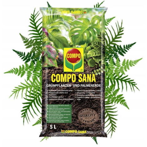 Compo Sana Sustrato para Plantas Verdes y Palmeras 5L Una mezcla de turba, perlita y dolomita