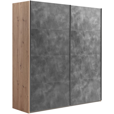 Armadio a due ante scorrevoli con specchio Systema finitura bicolore  rovere e cemento h 223 cm 