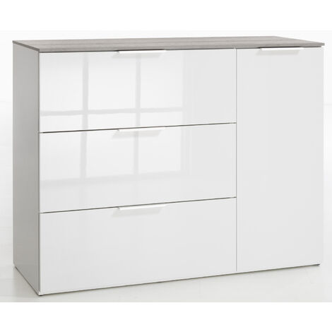 COMPOSAD Base laccata bianco top cemento 1 anta e 3 cassetti linea Galaverna arredo casa