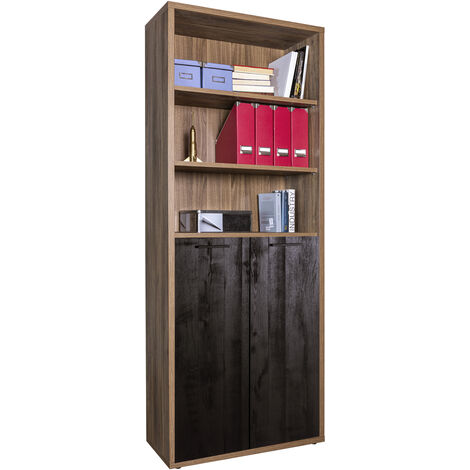 COMPOSAD Libreria Alta Linea DAVINCI con 2 Ante, e 3 Vani, Libreria  Scaffale Moderna, (LxAxP) 81,60x217,5x35,70 cm, Colore Noce Brera e Nero  Chalet, per Studio, Soggiorno, Made in Italy