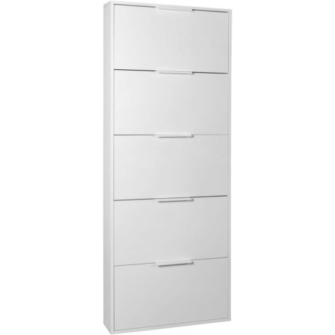 Composad Scarpiera Slim della Linea ESPRESSO con 5 Ribalte, Scarpiera Salva spazio, per Ingresso, Ripostiglio, Portascarpe, (LxAxP) 65x173,5x15 cm, Colore Bianco, Made in Italy