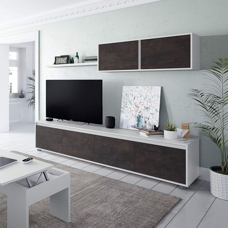 

Mueble modular salón tv Andy estilo industrial comedor contemporáneo color blanco óxido 43x200x41 cm