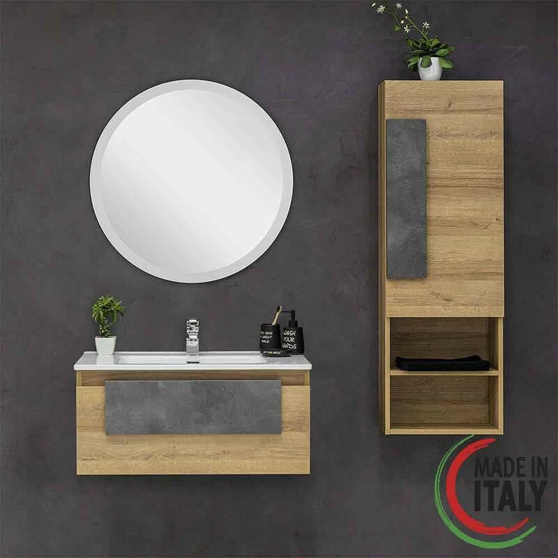 

Composición baño 80 cm con un cajón y mueble alto Urban 804003 | roble gris - Feridras