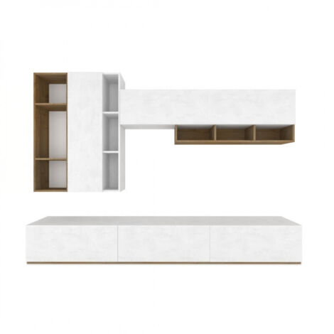 Composición de armario 267L x 45P x h194 – Acabado en madera Nogal Stelvio y Blanco Mate – Sarmog