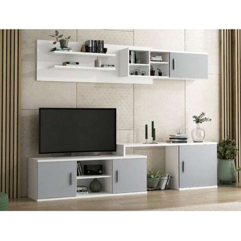 Composición de salón Benalúa en blanco y aluminio. De 220 a 270 cm de ancho. Se sirve montado.