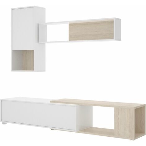 Mueble TV esquinero de contrachapado de madera de fresno y blanco MAX -  Miliboo