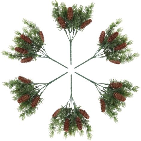 COMPOSICIÓN NAVIDEÑA RAMAS DE PINO ARTIFICIALES CON CONOS 6 uds 30cm
