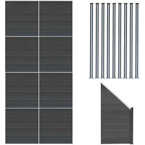 Composite Fence Panels x 8 Angled Piece & 10 Metal Posts 6ft