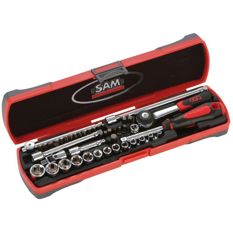 Coffret bimatiere douilles et accessoires 1/4' - 45 outils Sam Outillage 73R45