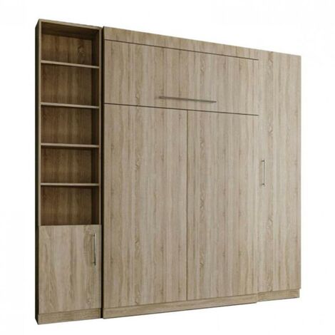 Composition armoire lit escamotable LUTECIA chêne naturel couchage 140190 cm - natural