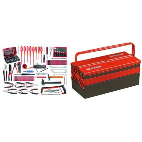 Composition de 101 outils pour l'électronique dans une boîte à outils métalllique 5 cases 2050.E17 - FACOM