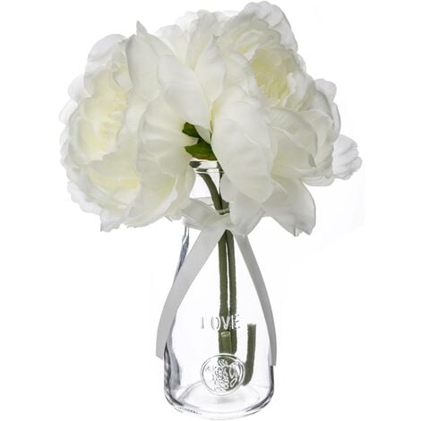 Composition de 3 pivoines articielles vase verre H35cm - Atmosphera créateur d'intérieur