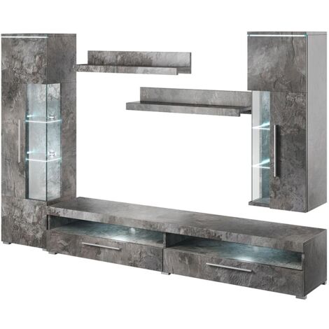 Composition de 5 meubles pour salon coloris effet ardoise collection BOMBAY - Gris