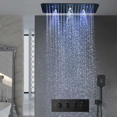 Composition de douche ciel de pluie led thermostatique noire, Victoria