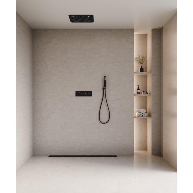 Kroos ® - Composition de douche thermostatique encastrée plafond à led - Noir
