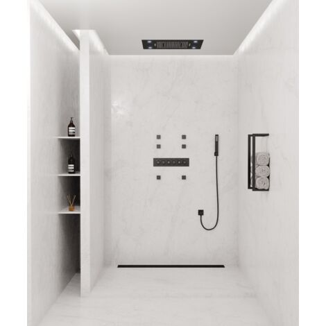 Composition de douche thermostatique multifonctions à LED Noir - 600x800 mm