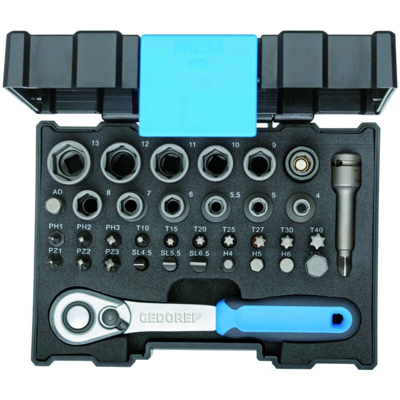 2998211 - Boîte de clés à douille à cliquet 1/4' 35 pcs , 666-U-20 - Gedore